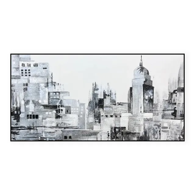 Handmade Oil Painting Canvas Wall Art Decoration Modern Abstract Black And White Urban Architectural Street Scenes For Home Decor Rolled Frameless ... Without Inner Frame - Shop at LoveMi