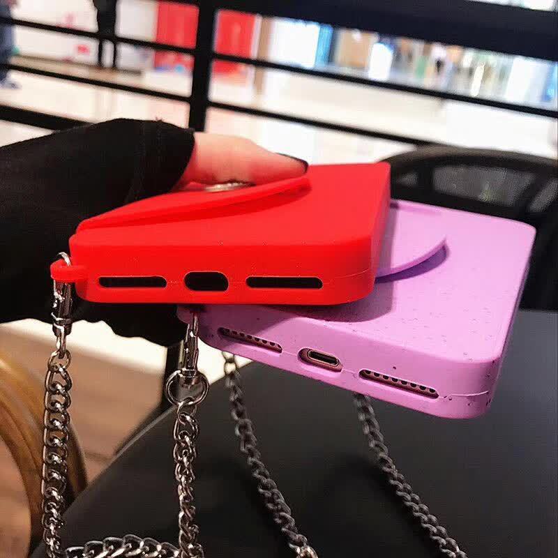 Small incense wind diagonal purse All-inclusive silicone mobile phone shell with the same chain