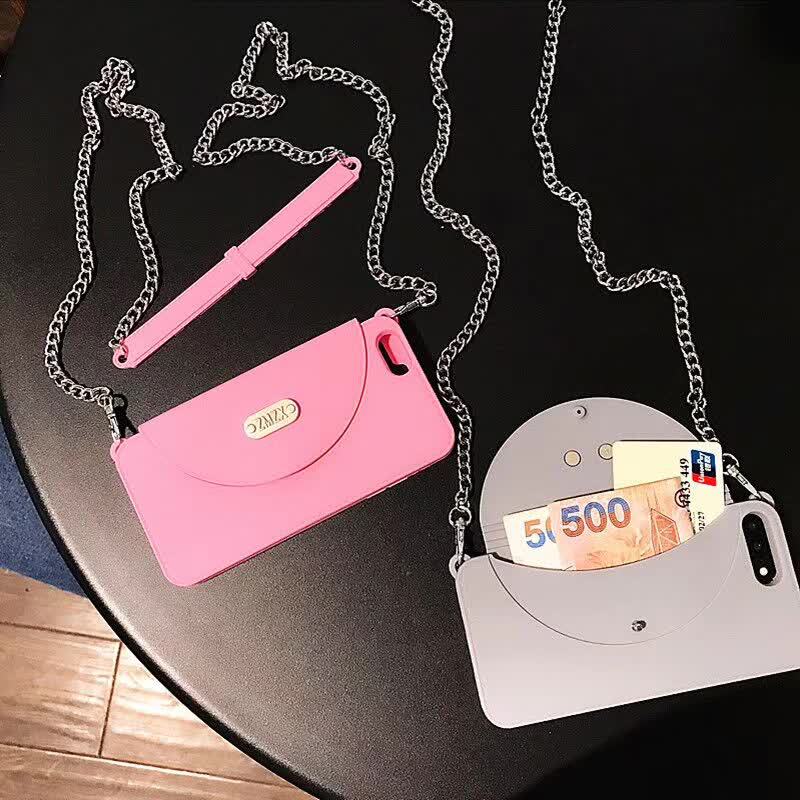Small incense wind diagonal purse All-inclusive silicone mobile phone shell with the same chain - Image 2