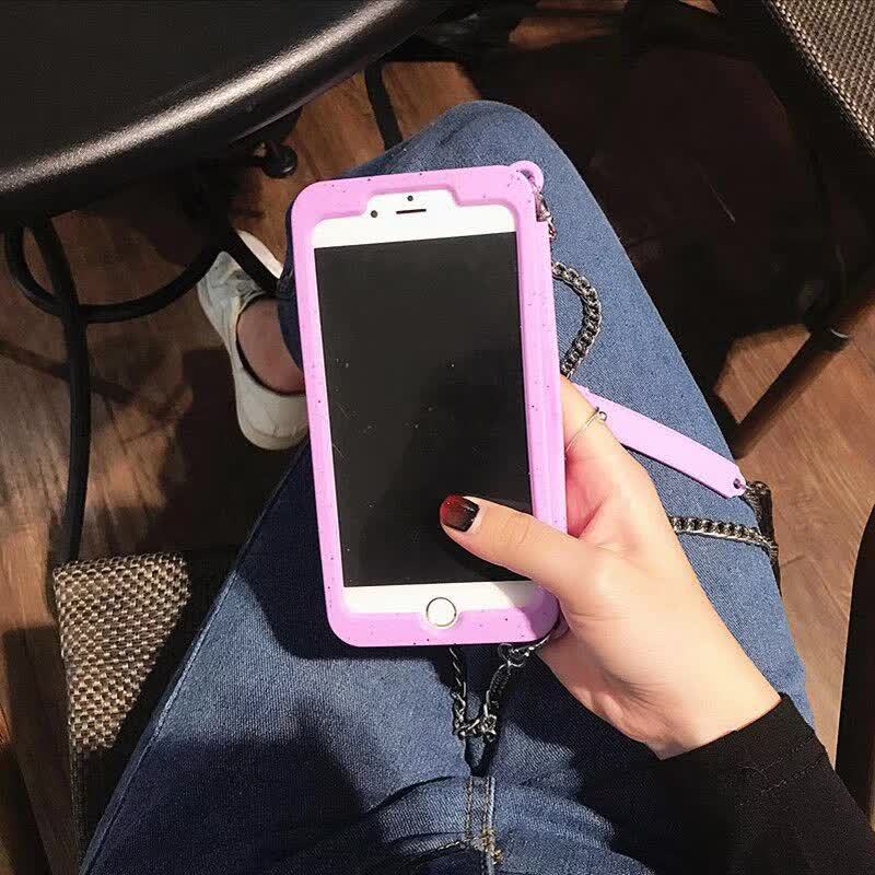 Small incense wind diagonal purse All-inclusive silicone mobile phone shell with the same chain - Image 3