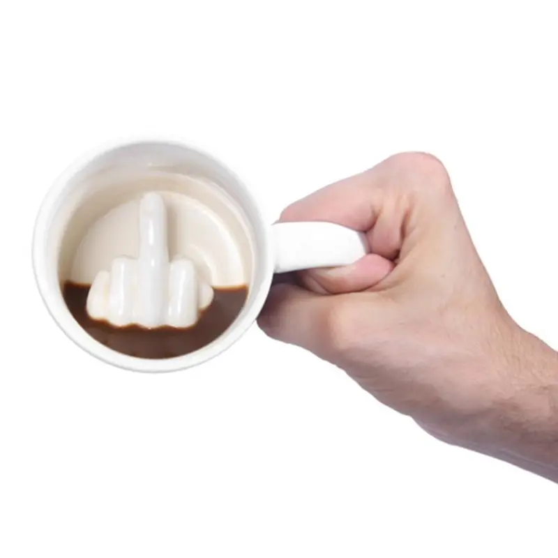 Creative Design White Middle Finger Mug Novelty Style Mixing