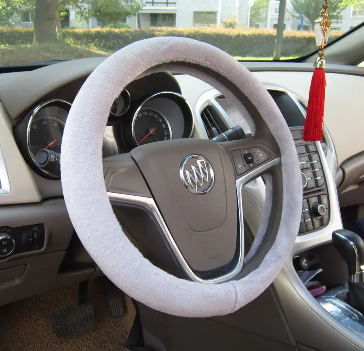 Plush Steering Wheel Cover for Car Interior — Grey