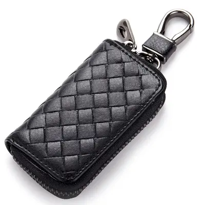 Car key case leather men's woven