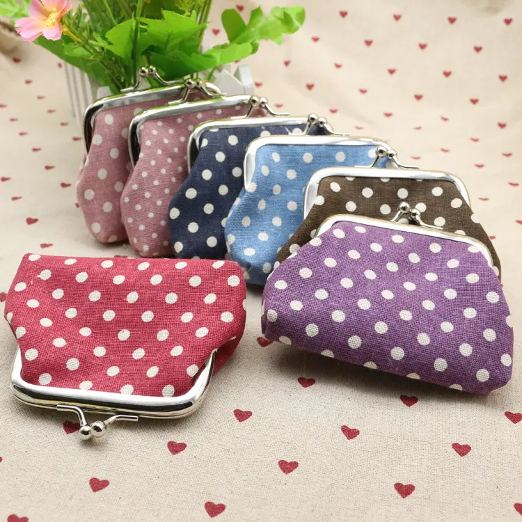 Linen dots zero purse cloth coin bag