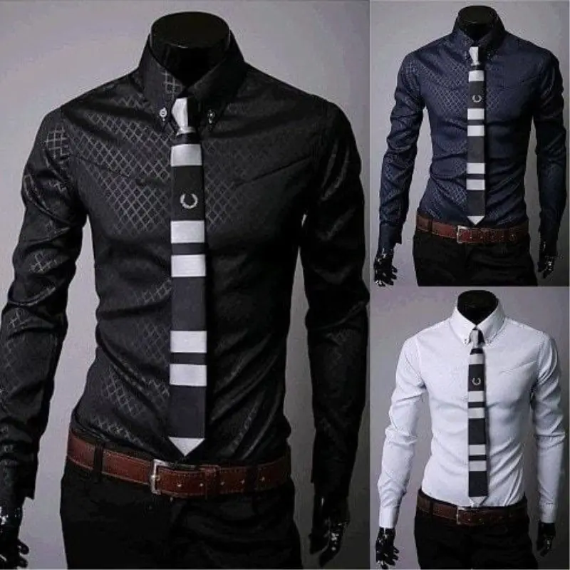 Fitted Shirts for Men Designer Plaid Stripes Pattern
