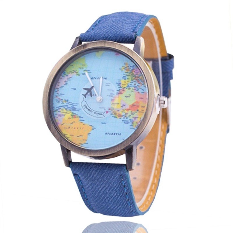 World Map Airplane Pattern Quartz Watch
