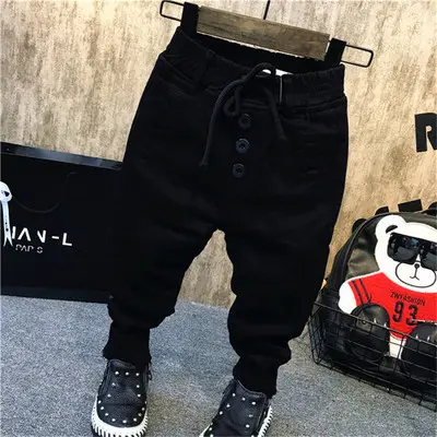Boy's Personality Thickening Plus Velvet Jeans Children's