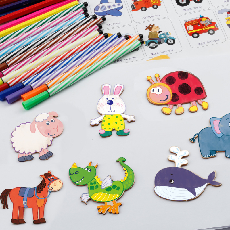 Children watercolor pen graffiti tool set early childhood educational toys wooden painting graffiti drawing board