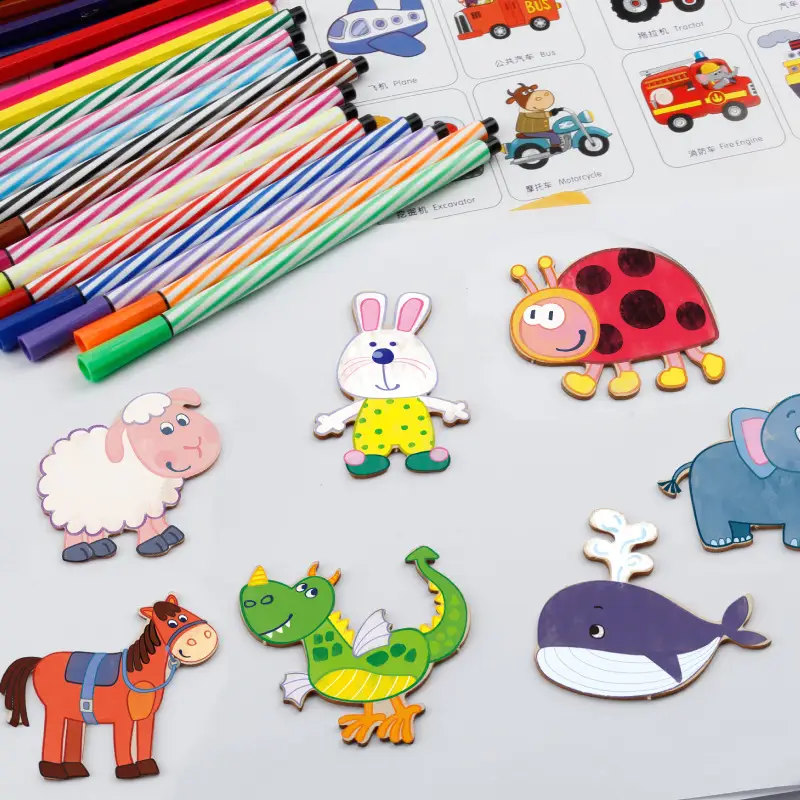 Children watercolor pen graffiti tool set early childhood educational toys wooden painting graffiti drawing board