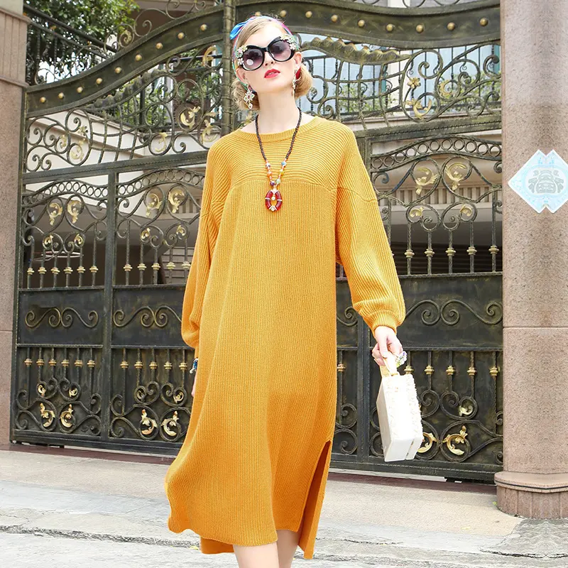 Winter warm solid color knit sweater dress
