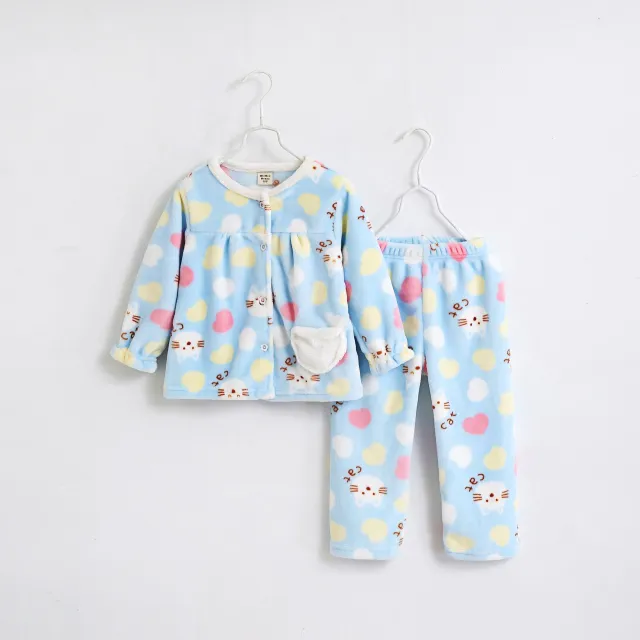 Flannel thickening girls' flannel autumn children's pajamas Blue - Shop at LoveMi