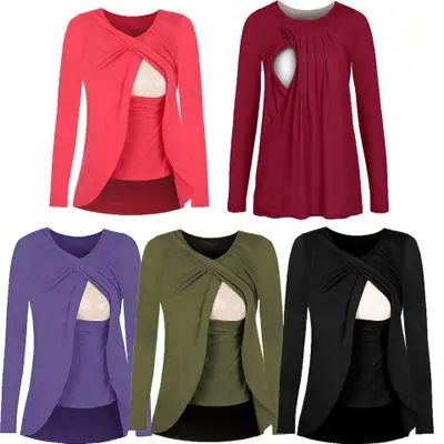 Europe maternity cotton round neck can uncover