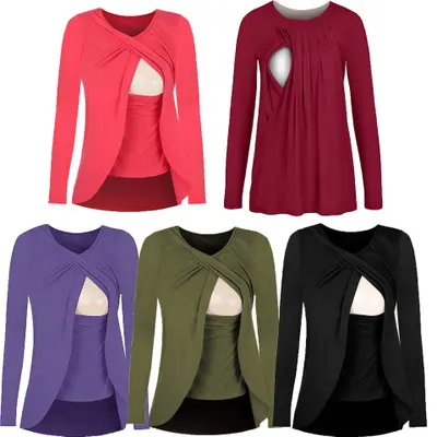 Europe Maternity Cotton Round Neck Can Uncover Feeding Pregnant
