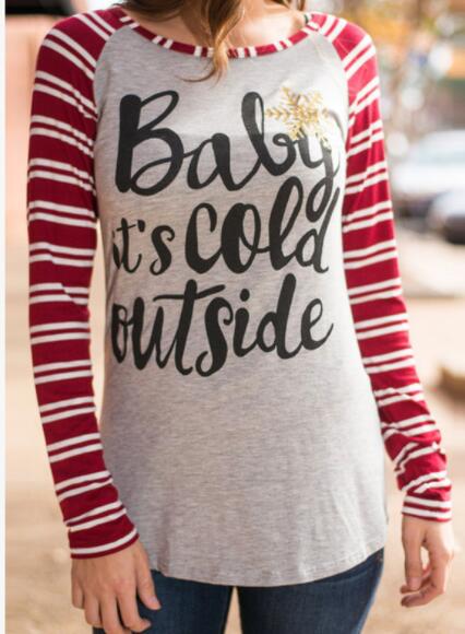 Cross-border special offer for quick sale of ebay amazon European and American hot style letter snowflake printed striped long-sleeve T-shirt girl