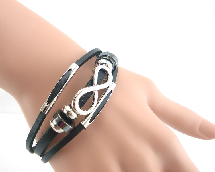 PH18 direct sales Europe and the United States neutral non-mainstream leather retro men's leather bracelet bracelet 8 word unlimited symbol — foto 2