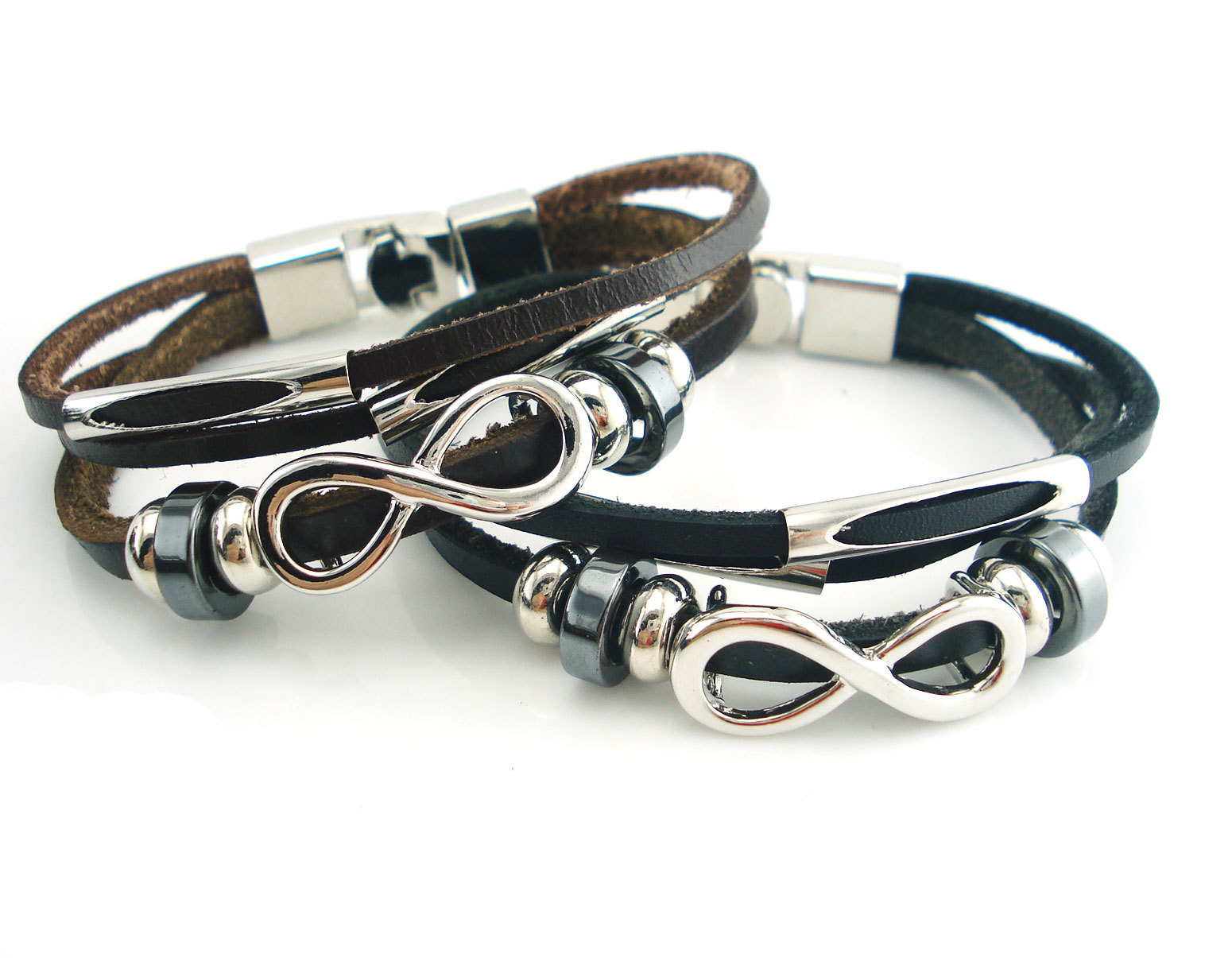 PH18 direct sales Europe and the United States neutral non-mainstream leather retro men's leather bracelet bracelet 8 word unlimited symbol — foto 6