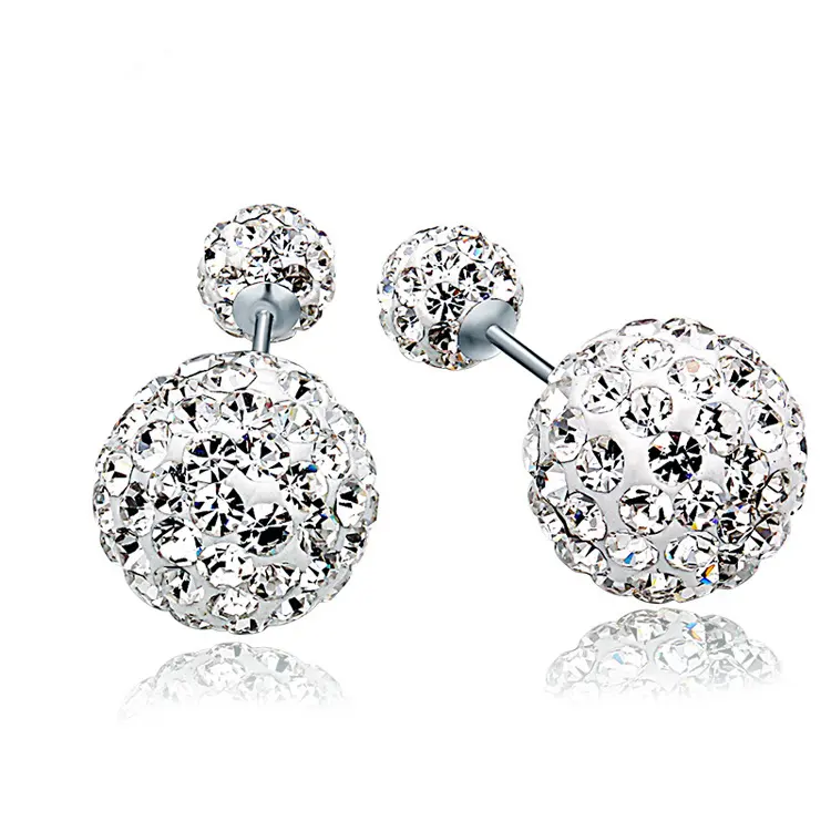 S925 Sterling Silver Earrings Austrian Rhinestones Double-sided