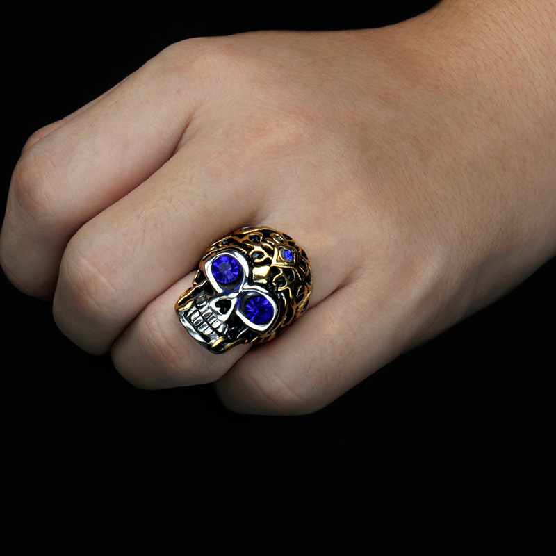 18K Gold Plated Skull Head Stainless Steel Ring