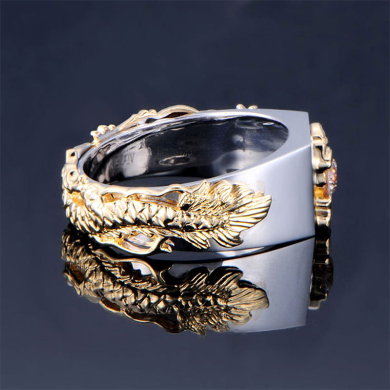 New Men's Domineering Dragon Pattern Two-color Zircon Rhinestone Ring Fashion Punk Hip Hop — foto 2