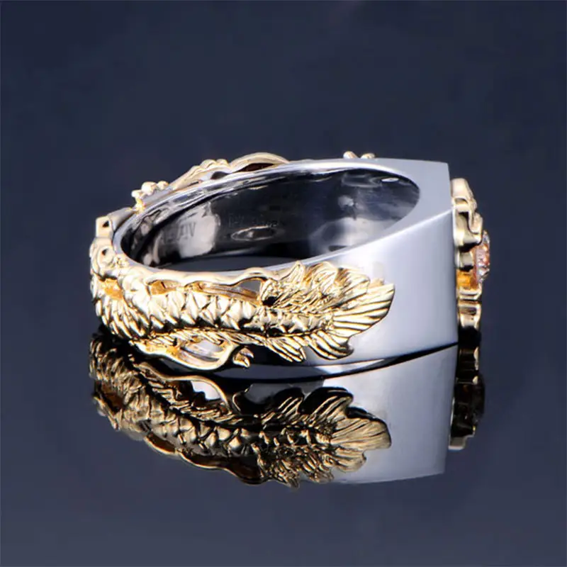 New Men's Domineering Dragon Pattern Two-color Zircon
