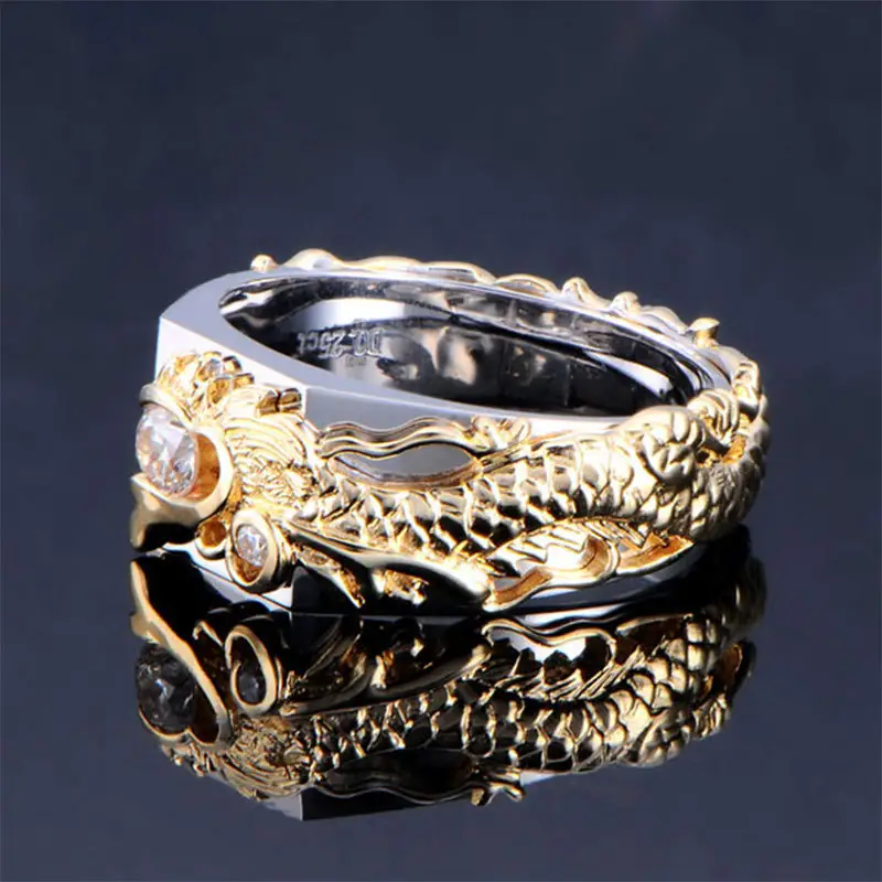 New Men's Domineering Dragon Pattern Two-color Zircon