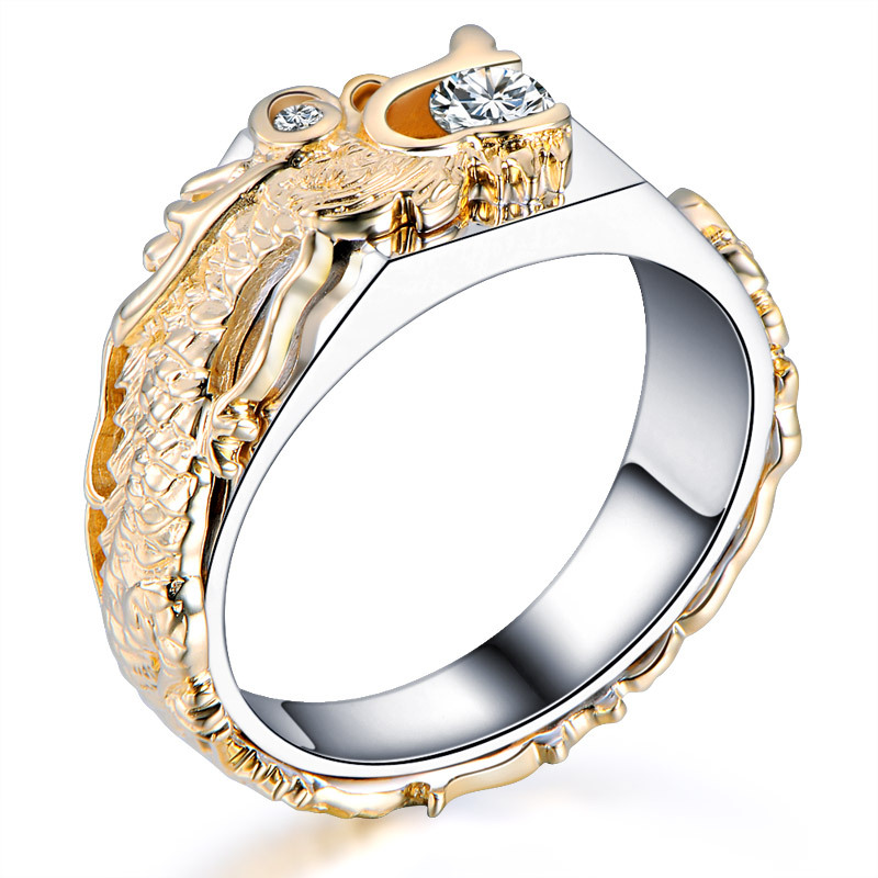 New Men's Domineering Dragon Pattern Two-color Zircon Rhinestone Ring Fashion Punk Hip Hop — foto 6