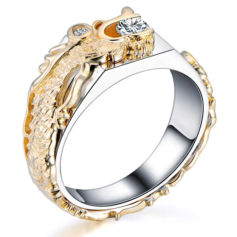 New Men's Domineering Dragon Pattern Two-color Zircon