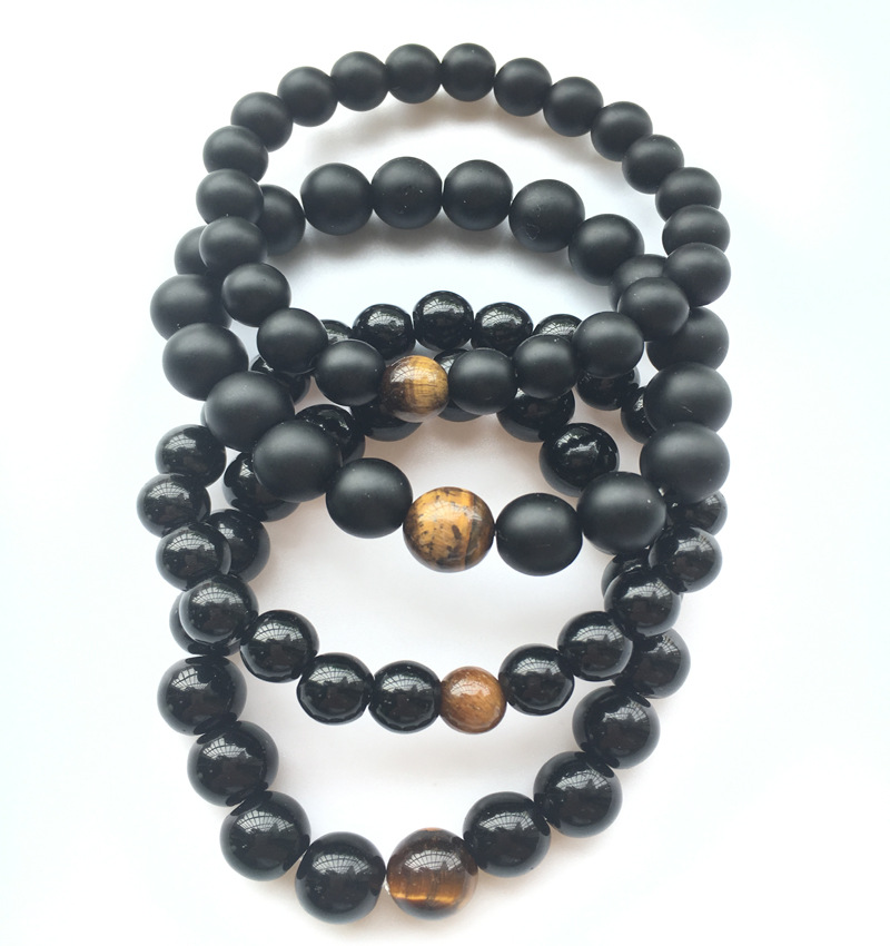 Black Agate Loose Bead Yellow Tiger Eye Bracelet — view 4
