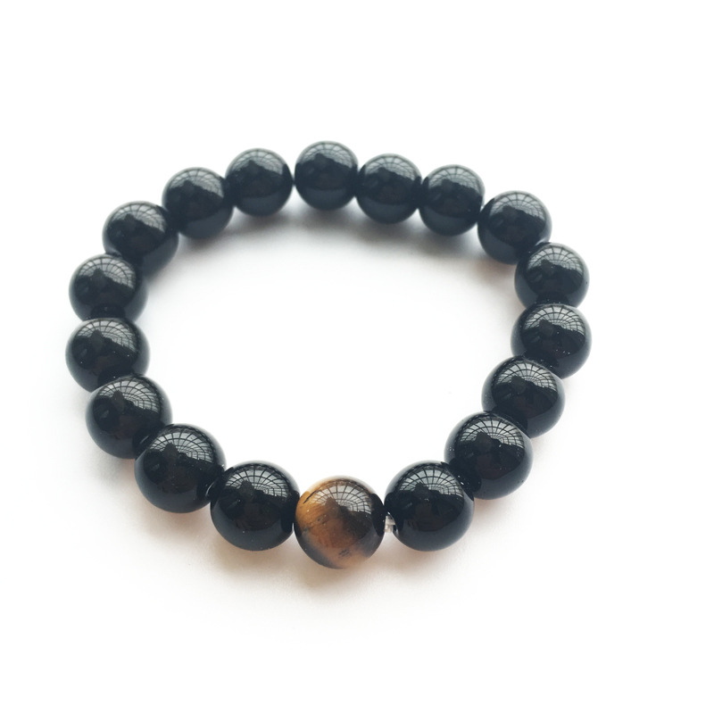 Black Agate Loose Bead Yellow Tiger Eye Bracelet — view 3