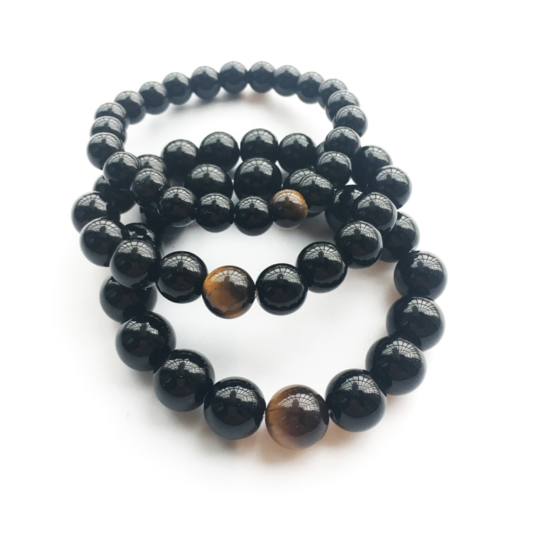 Black Agate Loose Bead Yellow Tiger Eye Bracelet — view 2