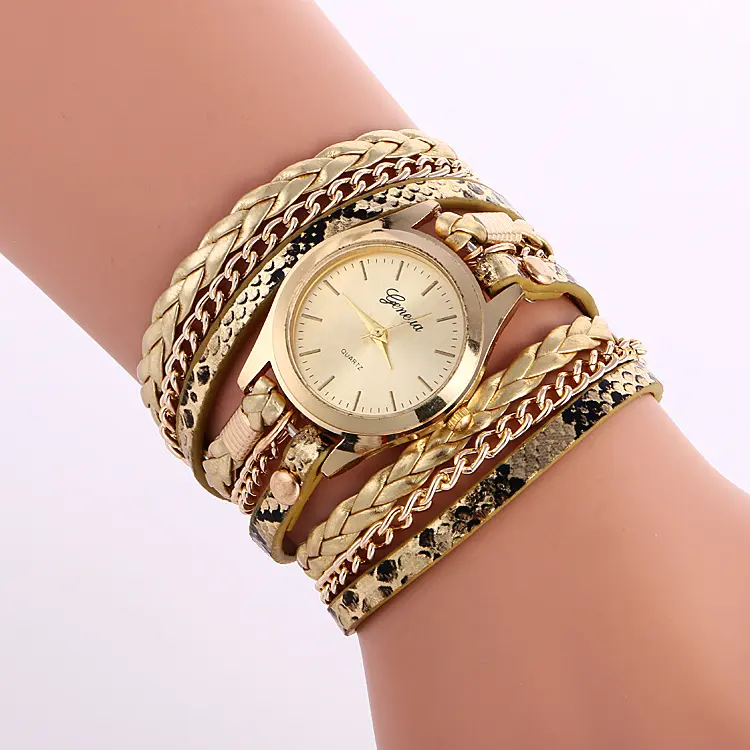Ladies Wrap Watch Fashion Leopard Weave Bracelet