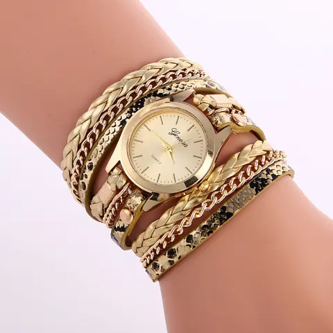 Ladies Wrap Watch Fashion Leopard Weave Bracelet