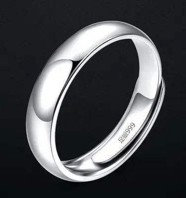 Glossy Ring Simple Men's Silver