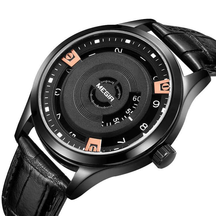 Men's non-pointer leather simple trendy quartz watch