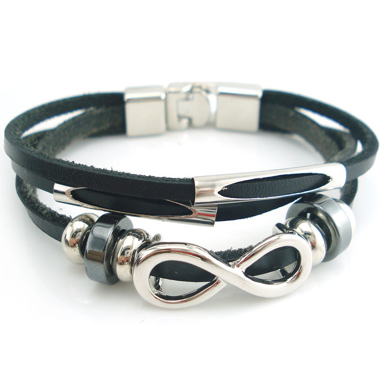 PH18 direct sales Europe and the United States neutral non-mainstream leather retro men's leather bracelet bracelet 8 word unlimited symbol — foto 5