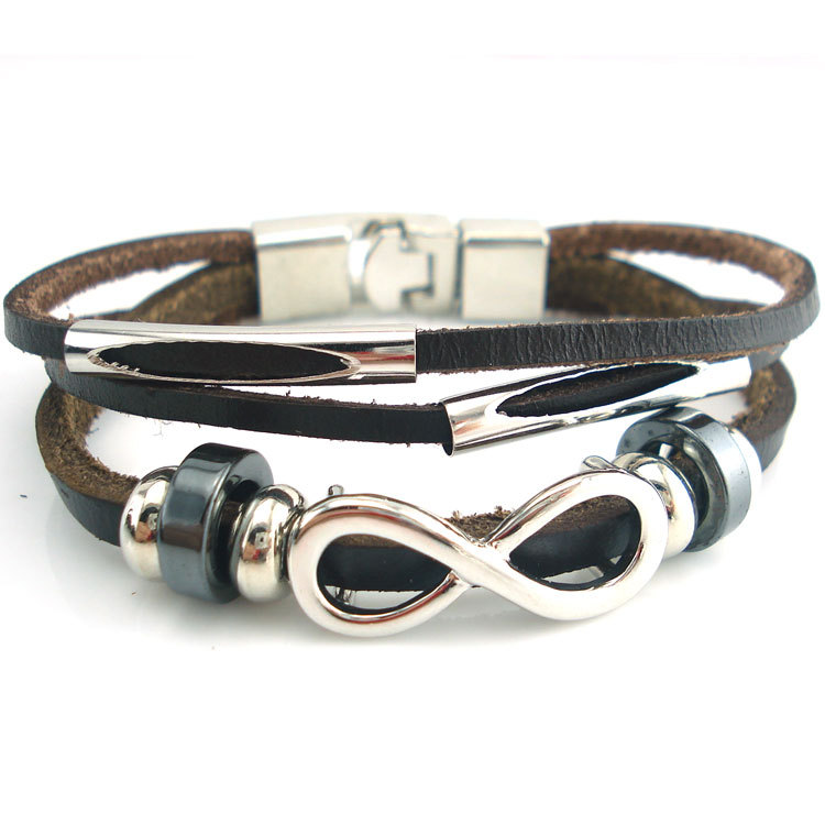 PH18 direct sales Europe and the United States neutral non-mainstream leather retro men's leather bracelet bracelet 8 word unlimited symbol — foto 10