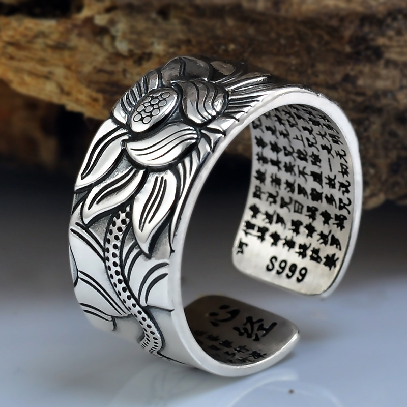 Thai Silver Black Men'S And Women'S Lotus Heart Sutra  Ring — foto 3