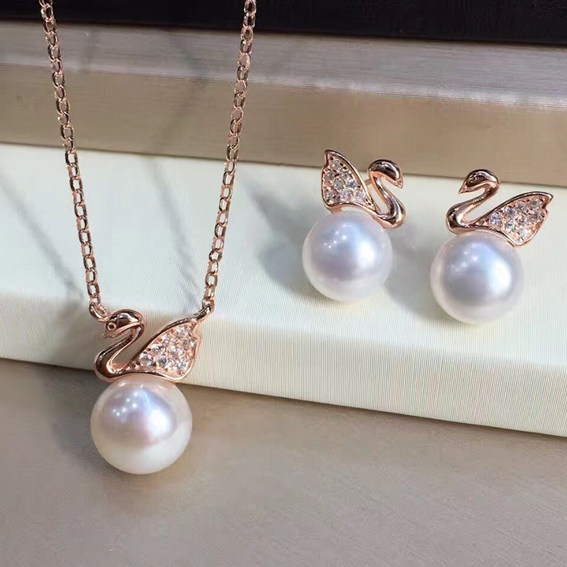 S925 silver freshwater pearl swan earrings — foto 5
