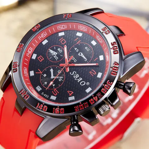 SBAO Silica Gel Watch Men's Fashion Waterproof PU Belt