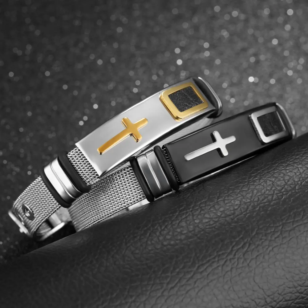 Steel Mesh Bracelet Gold Cross Titanium Men's Personality