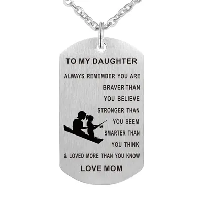 Mother and Daughter Stainless Steel Necklace Army Card