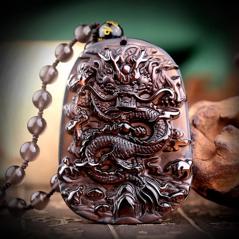 Natural Hail Black Meteorite Dragon Pendant Men's Necklace Pendants