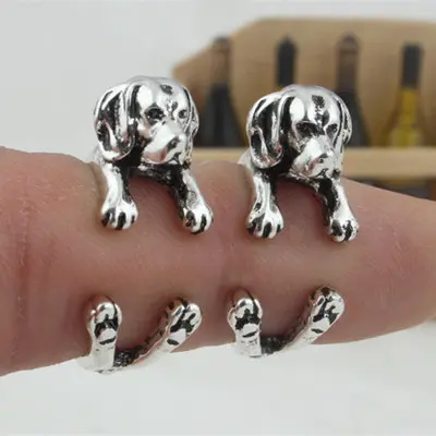 Vintage Ring Pug Adjustable Ancient Silver Bronze Gun Black
