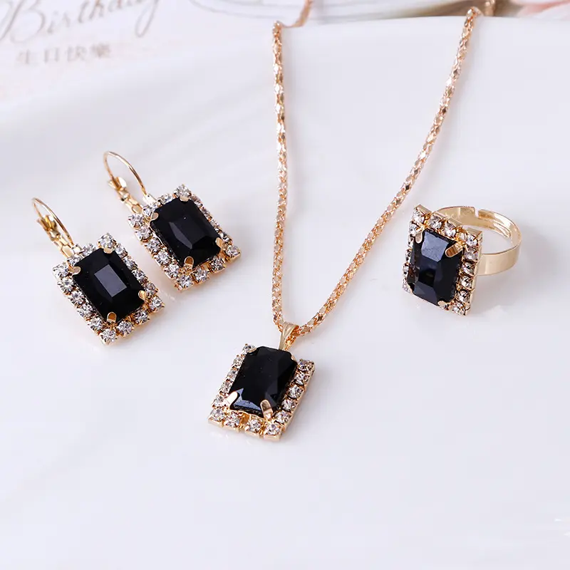 Crystal bridal necklace earring ring three piece