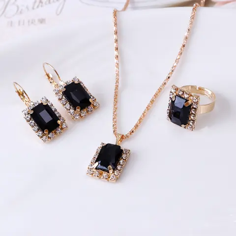 Crystal Bridal Necklace Earring Ring Three Piece Set