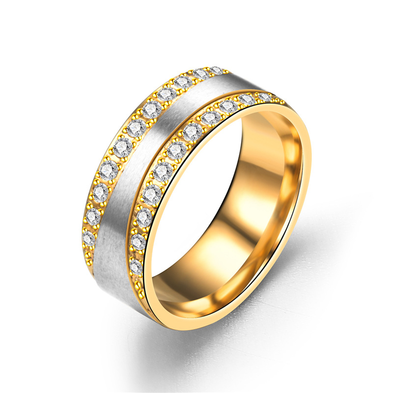 Stainless steel couple diamond ring