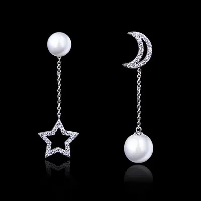 Long Star and Moon Earrings