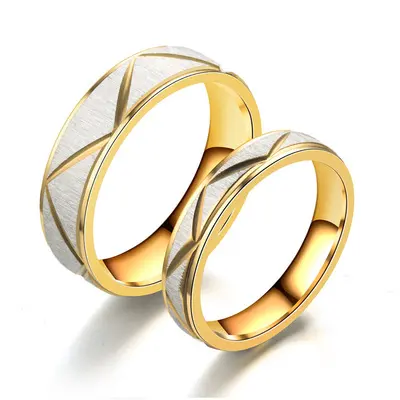 Titanium Steel Couple Ring 24K Gold Stainless