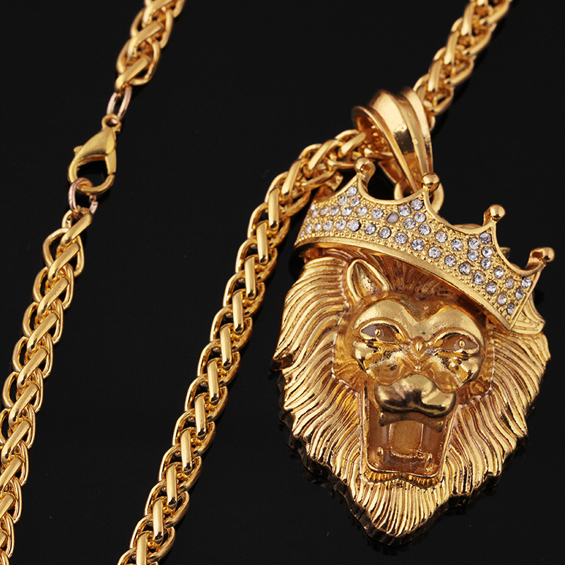 Europe and the United States selling diamond crown lion hip-hop luminous necklaces men Unisex gold-plated hiphop luminous Pendant — foto 7