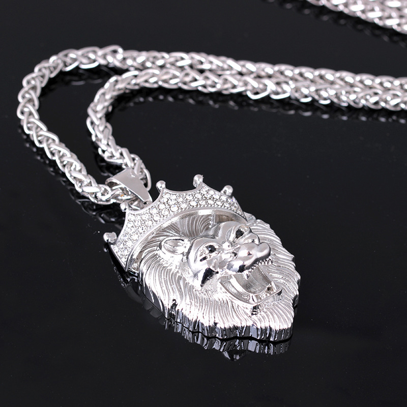 Europe and the United States selling diamond crown lion hip-hop luminous necklaces men Unisex gold-plated hiphop luminous Pendant — foto 8